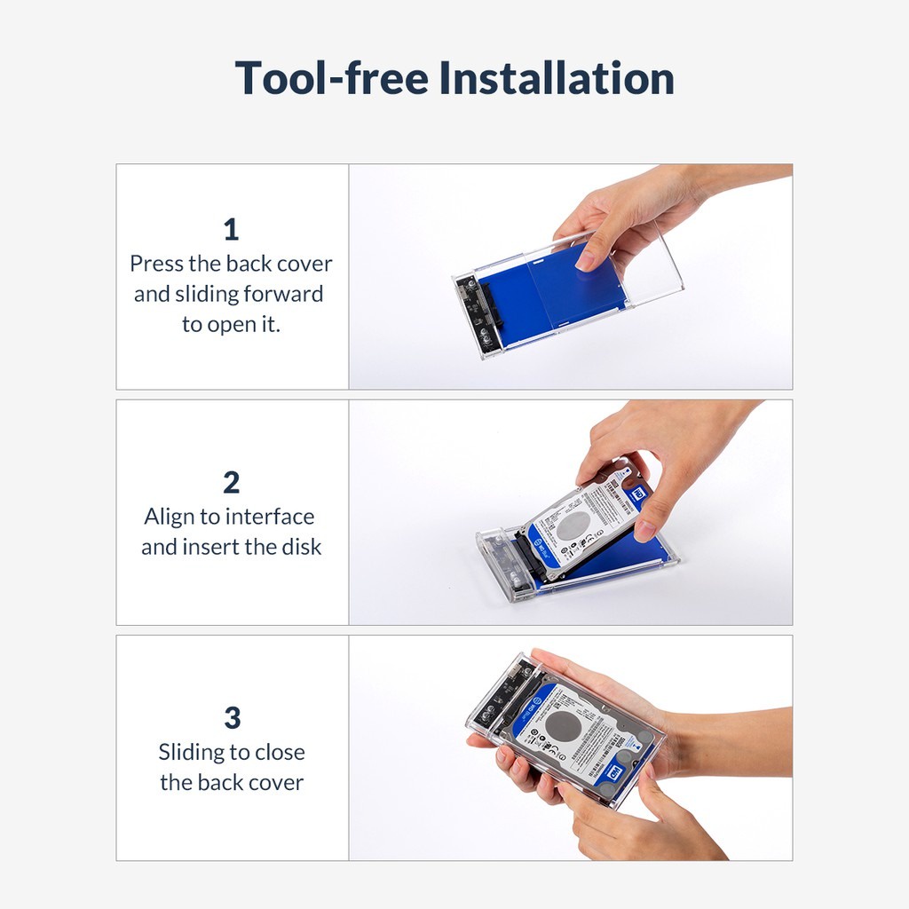 ORICO 2179U3 HDD Cover Hard Drive 2.5 Inch Enclosure Clear Transparan