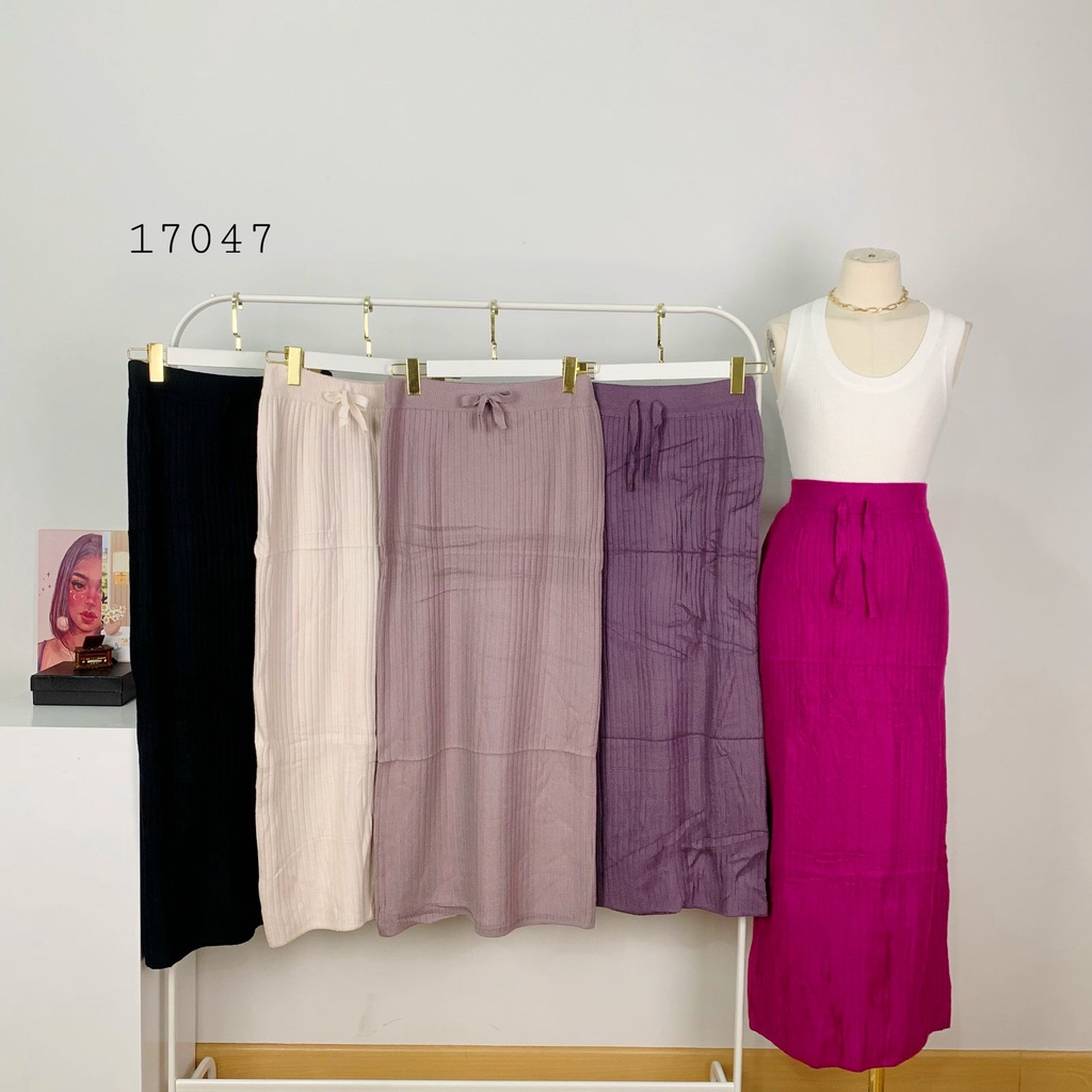 522115 - 17047 ROK RAJUT PANJANG POLOS WANITA PINGGANG KARET PREMIUM WANITA SERUT TALI DEPAN VARIASI