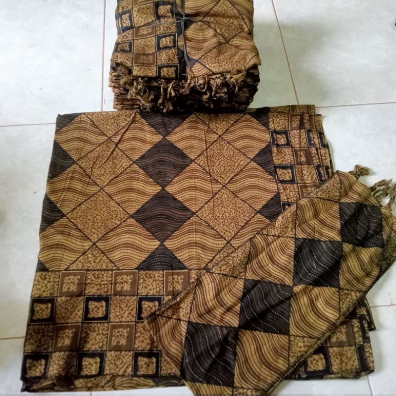 Kamen batik indigo lembaran set selendang