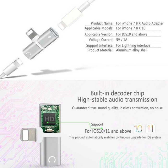 [COD] Konverter Audio Converter Port Lightning Audio Splitter iPhone 7/8/X Eraphone Headset Penghubung