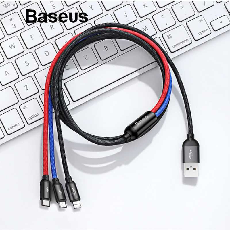 Baseus 3 in 1 Kabel Charger Micro USB + Type C + Lightning Full Colour 35A 12M