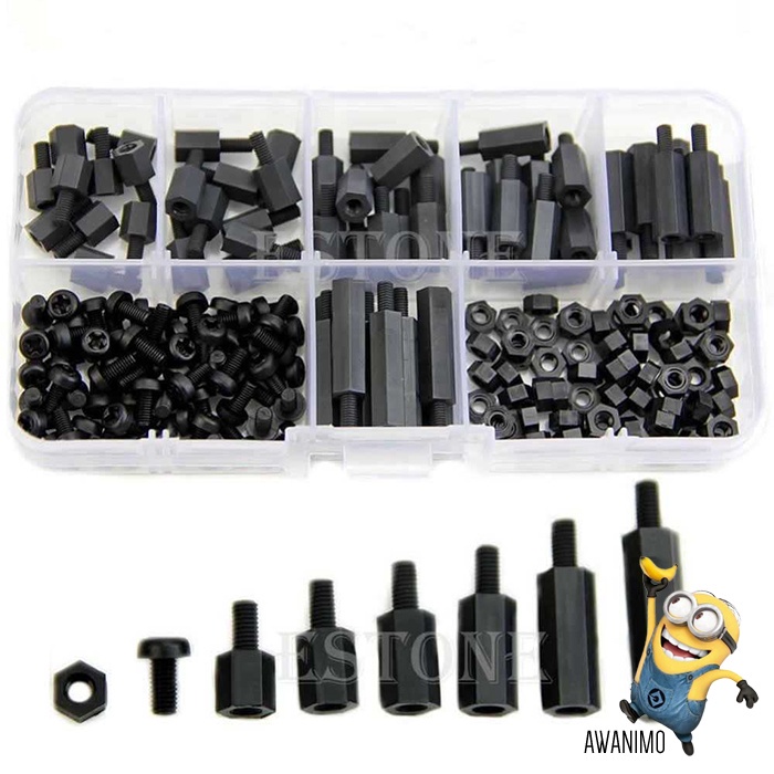 Stand-off Spacer Kit Set Nylon M3 M3xL 180 Pcs Electronic Part Komponen Penaik Rakitan