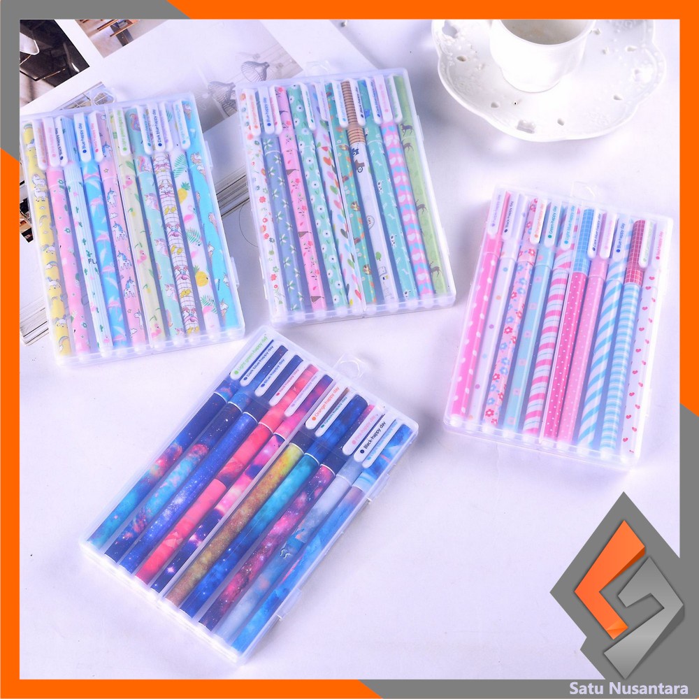 

AT SN-A54 Pulpen Gel Set Warna Warni 10IN1 Pena Cair Motif Karakter / Pena Korea Color Pen Souvenir