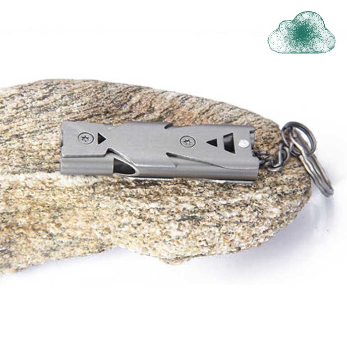 Whistle Mini BAKMK Peluit Survival Double Pipe Stainless Steel BLW24 Gantungan Kunci Camping Praktis