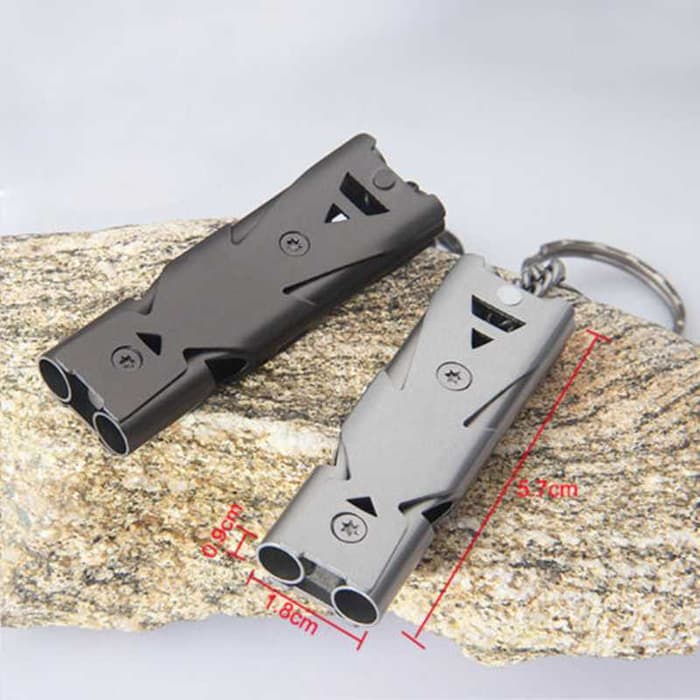 Whistle Mini BAKMK Peluit Survival Double Pipe Stainless Steel BLW24 Gantungan Kunci Camping Praktis