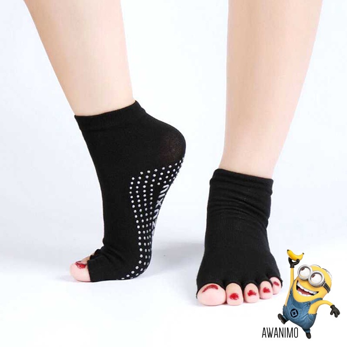 Kaos Kaki Khusus Yoga Socks Anti Slip Jari Terbuka Open Design Bahan Katun Cotton Material Hitam