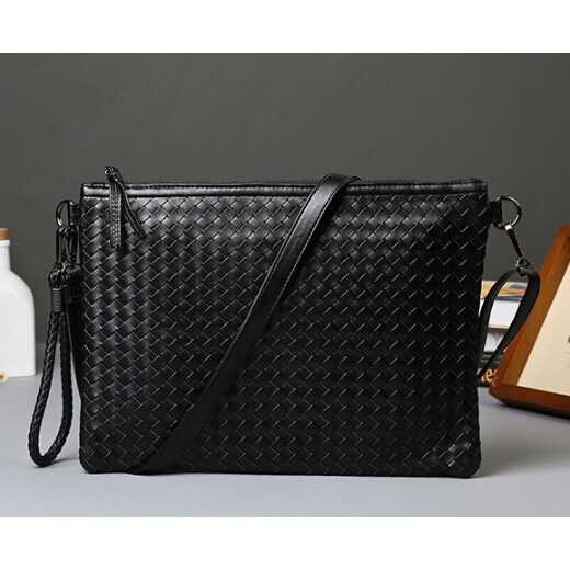 [COD] Tas Genggam PU Leather Kulit Anyam Clutch Pria Wanita Modern Premium Hitam Lanyard Bag Portable Kulit Sintetis