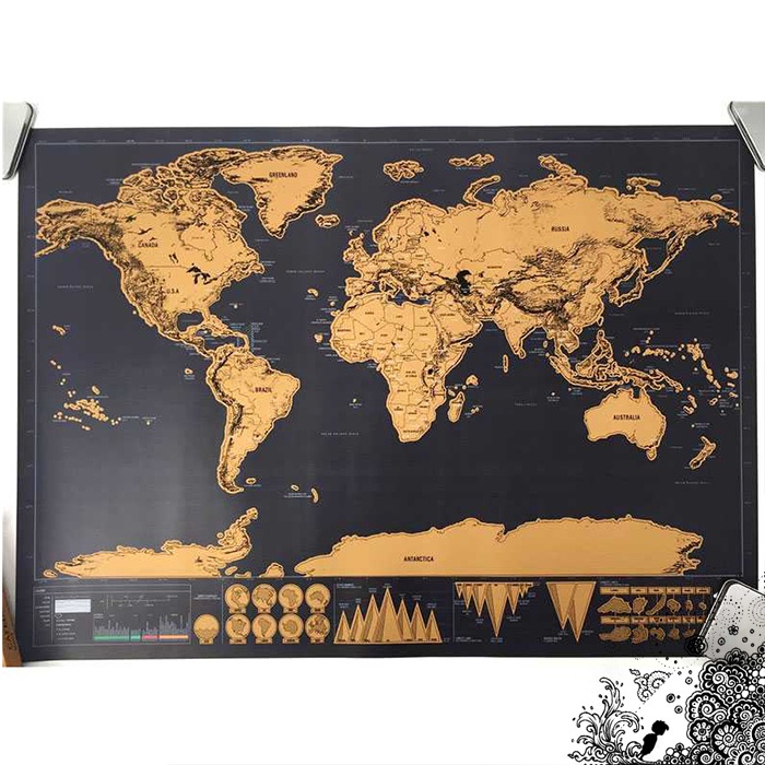 Poster Peta Dunia Hiasan Dinding Scratch World Map Klasik Vintage Wallpaper Besar Unik Premium Aesth