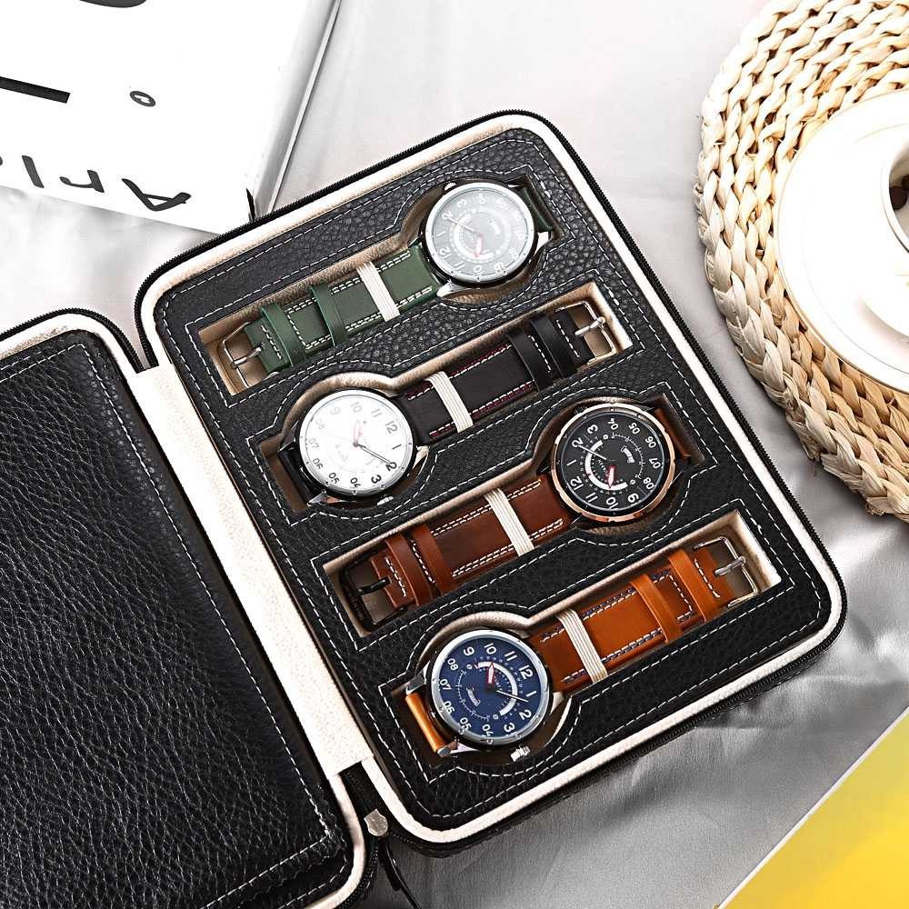 Kotak Box Jam Tangan Display Kulit 8 Grid Slot Travel Watch Case Leather Portable Berkualitas PU Leather Kulit Premium Gift Luxury Organizer Penyimpanan Aksesoris Mewah Hadiah Kado Hampers Elegan