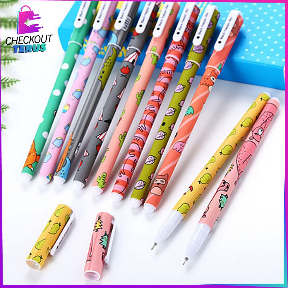 CT A54 Pena Korea Pulpen Gel Set Warna Warni 10IN1 Pena Cair Motif Karakter Alat Tulis Sekolah dan Kantor Pen Color Souvenir Set