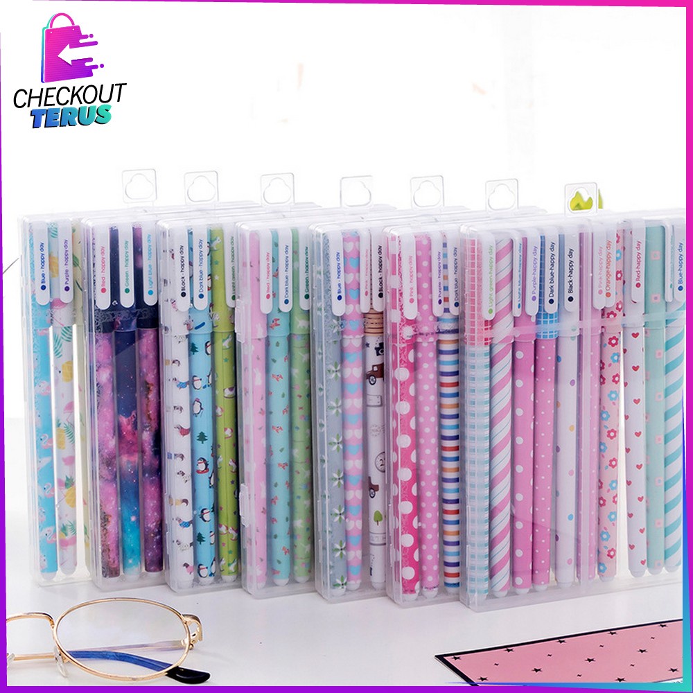 CT A54 Pena Korea Pulpen Gel Set Warna Warni 10IN1 Pena Cair Motif Karakter Alat Tulis Sekolah dan Kantor Pen Color Souvenir Set