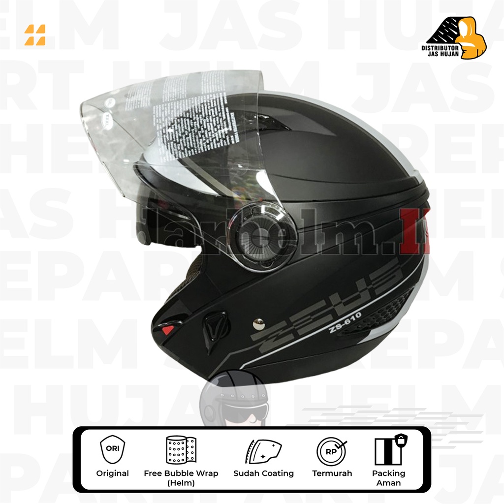 Helm Zeus 610 Motif 0017 Matt Black Silver Original