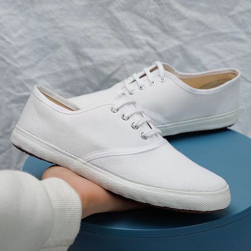 Sneakers Sepatu Puith Polos White Cloth Vulcanized Plain White Canvas Shoes Slip On Unisex Flat 5258 (35-42)