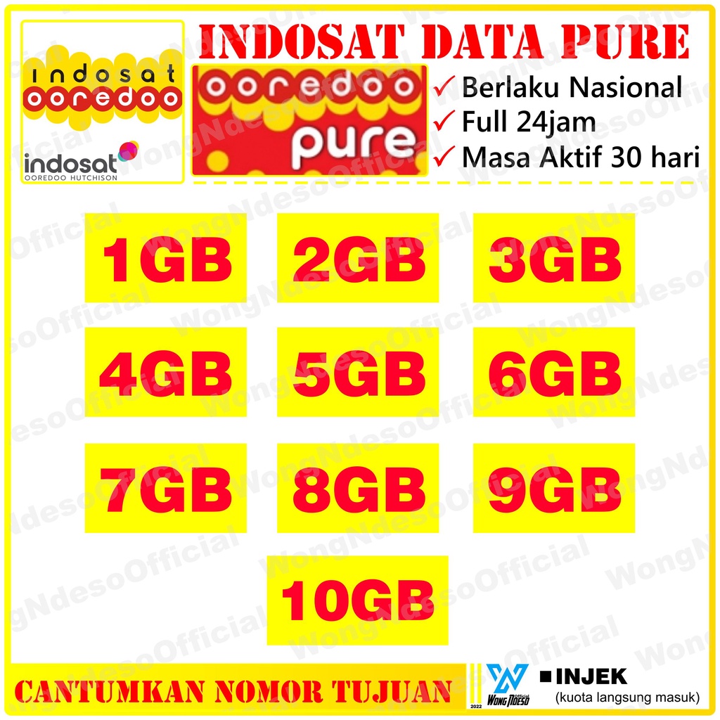 Isi Ulang Kuota Data Indosat Pure Full Internet 24 jam 1gb 2gb 3gb 4gb 5gb 6gb 7gb 8gb 9gb full 24 j