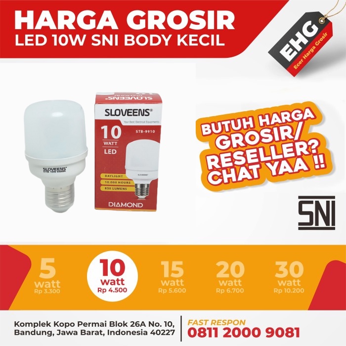 LAMPU TERMURAH LED BOHLAM 10W / 10 WATT BULB KAPSUL SLOVEENS