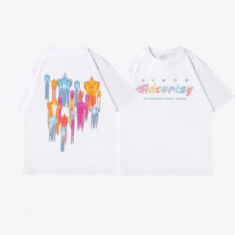 100% Katun Graphic Tee Kaos Couple Korean Style Star Cartoon Baju Wanita Atasan Wanita Oversize Kaos Putih T-shirt/kaos oversize wanita