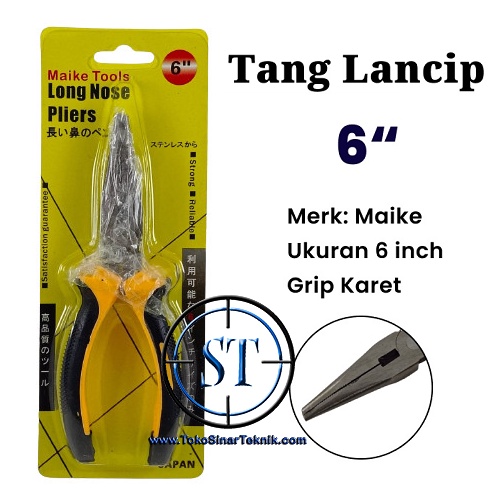 Tang Jepit Standard 6 inch Grip Karet Tang Capit Mini Long Nose Pliers Capit Kombinasi 6&quot; Merk Maike