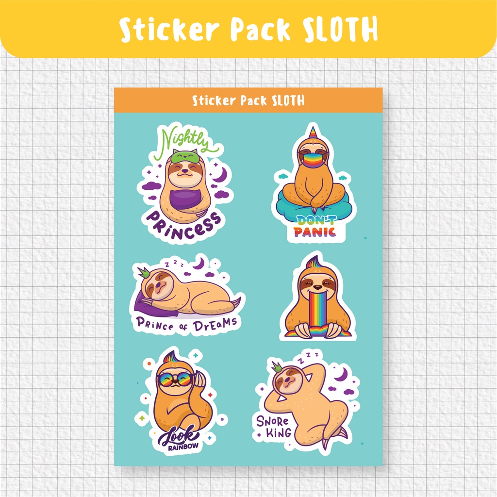 

Sticker Pack Sloth / Kukang Lucu Aesthetic - Sticker Waterproof Tumblr Handphone Laptop