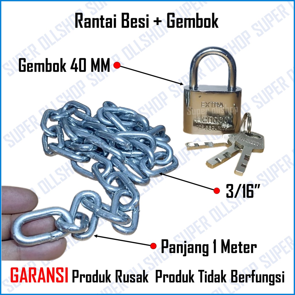 Rantai Besi / Kapal Galvanized 5 Mm 3/16 inch Panjang 1 Meter / Rantai Kapal 3/16 Inch 1 Meter Rante Besi Gembok 40 Mm Pagar Pintu Rumah