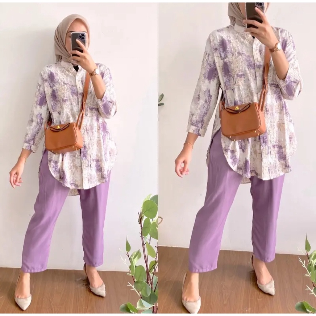 SETELAN WANITA KEMEJA MAYA ONE SET CRINKLE AIRFLOW MIX SHAKILA TWILL PREMIUM