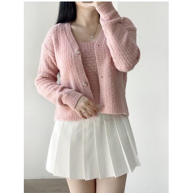 Raisa Set | Pakaian Wanita Set Kardigan Tanktop Premium Knit Rajut Import Knitwear Korea