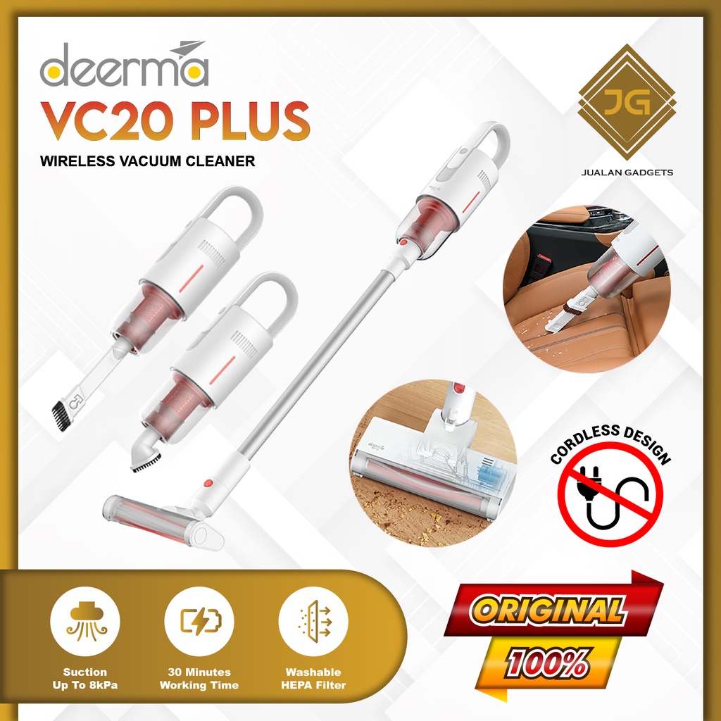 Deerma Vc20 Plus Wireless Vacuum Cleaner Stick Ultra Quite 5500Pa - Garansi Resmi