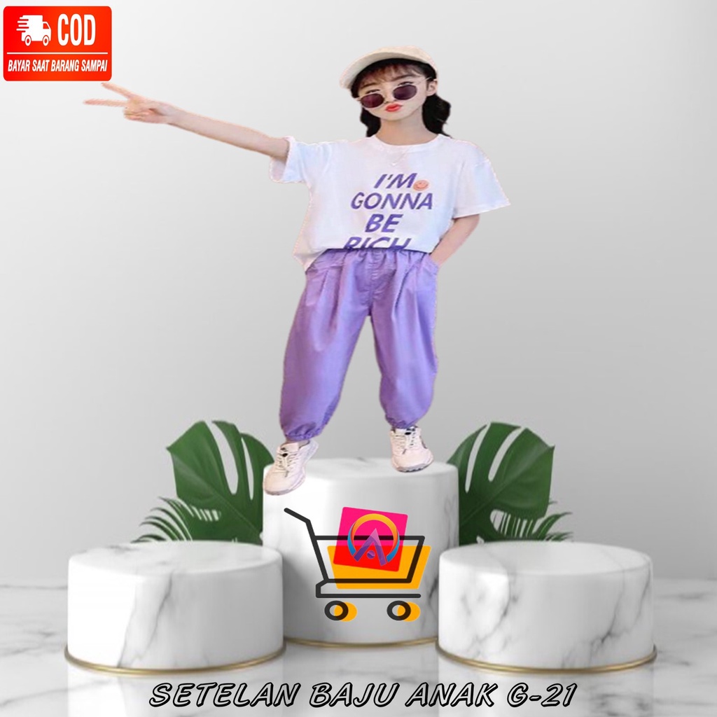 Setelan Celana Panjang Anak Perempuan Anak Cewek Baju Kaos Setelan Stelan Anak Perempuan Katun Impor