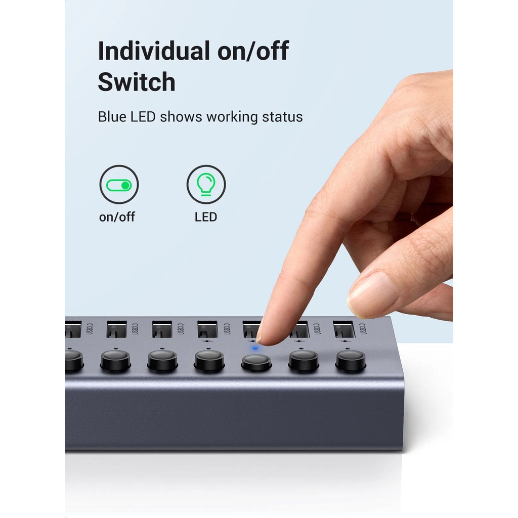 UGREEN HUB 7 Port USB 3.0 High Speed 5Gbps With 4 Charging Port Individual Switches