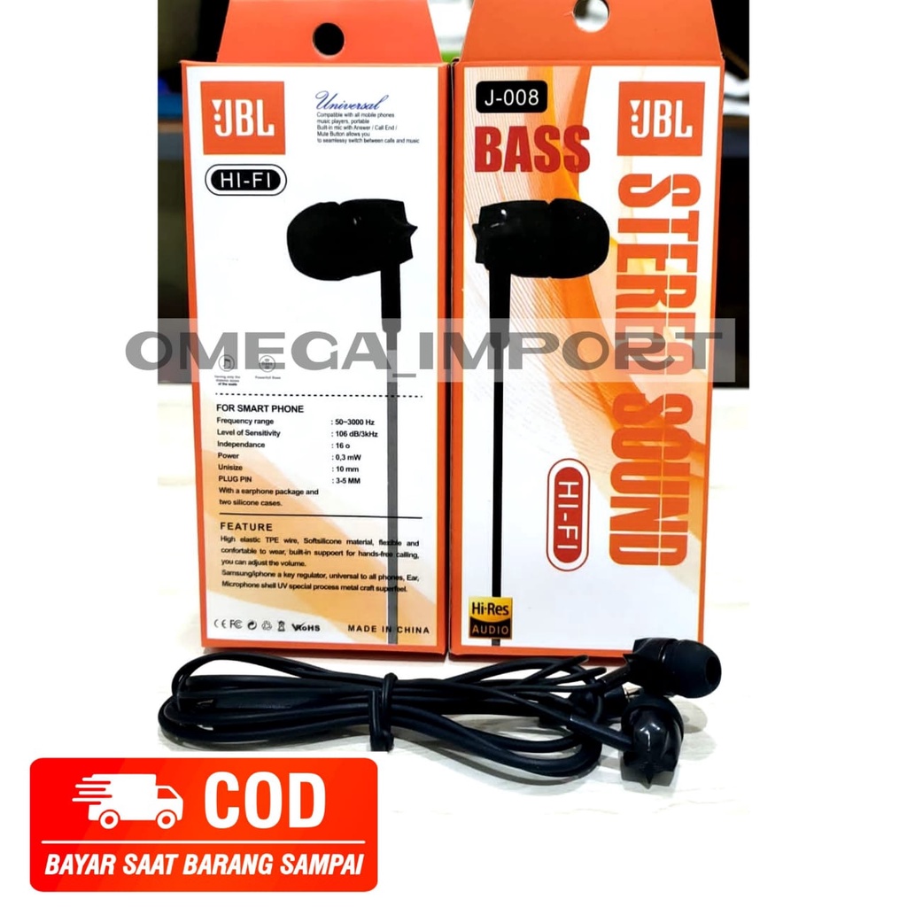 (OM) HF HEADSET JBL J-008 NEW STEREO SOUND EXTRA BASS