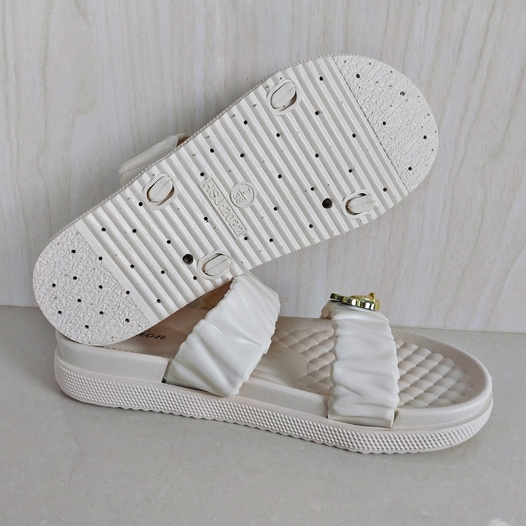 Sandal Slop Jelly Karet Wanita Slip On Motif Fashion Korea Style PVC Empuk Rumahan Kekinian Cewek Azgalery SPT-49