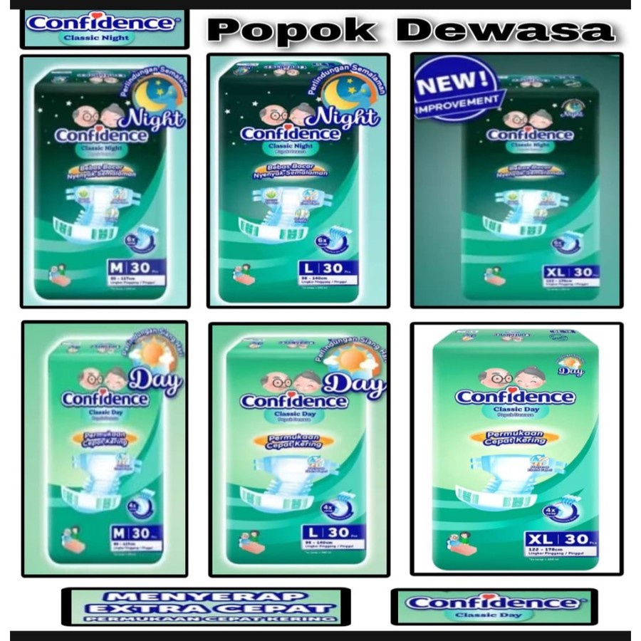 Popok dewasa Confidence Popok Perekat Classic Day/ Night M30 L 30 XL30