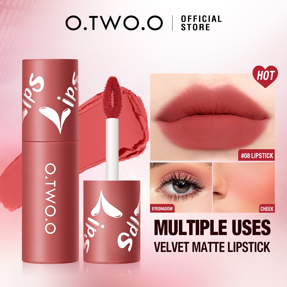 O.TWO.O Velvet Matte Liptint Lip & Cheek Mud Dual-use Lip Clay High Pigmented Long Lasting Not Dry C