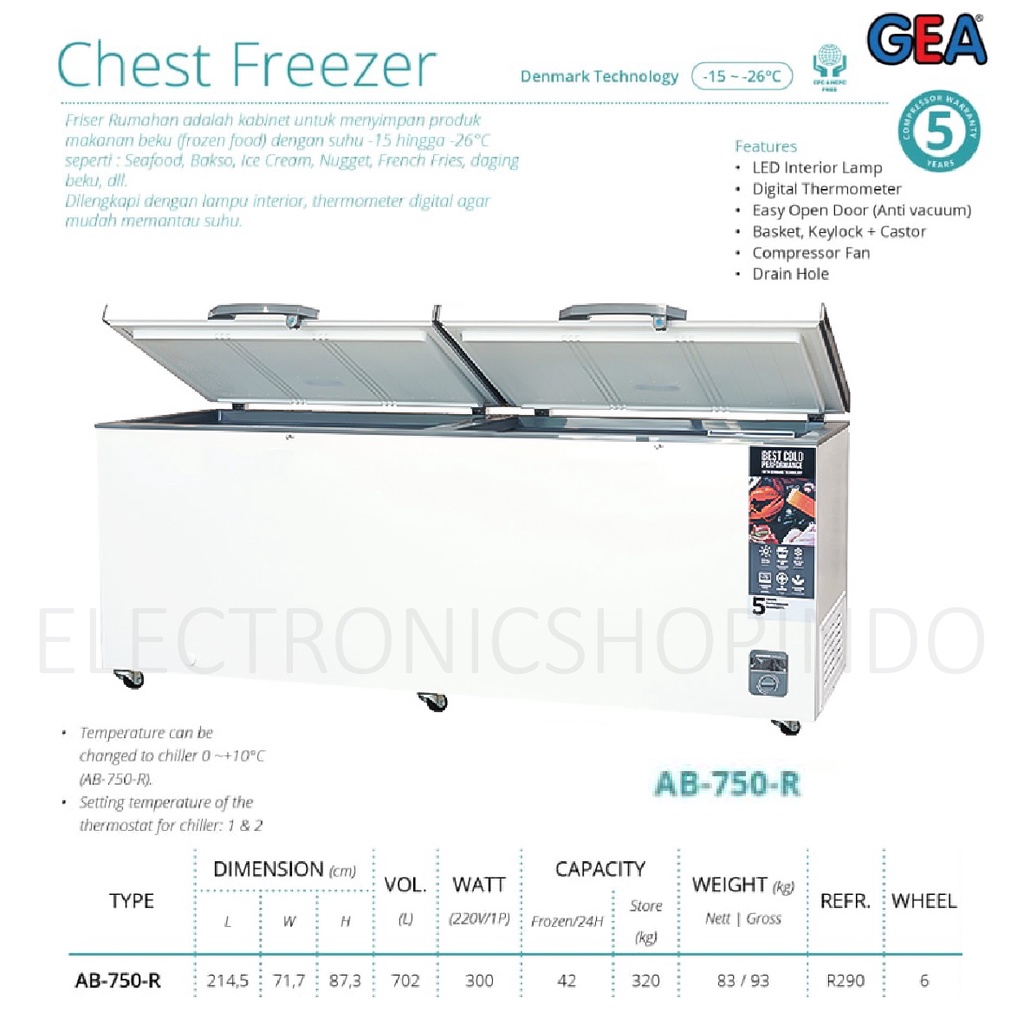 Chest Freezer GEA AB-750R Kulkas Beku Freezer Box 702 Liter AB 750 R