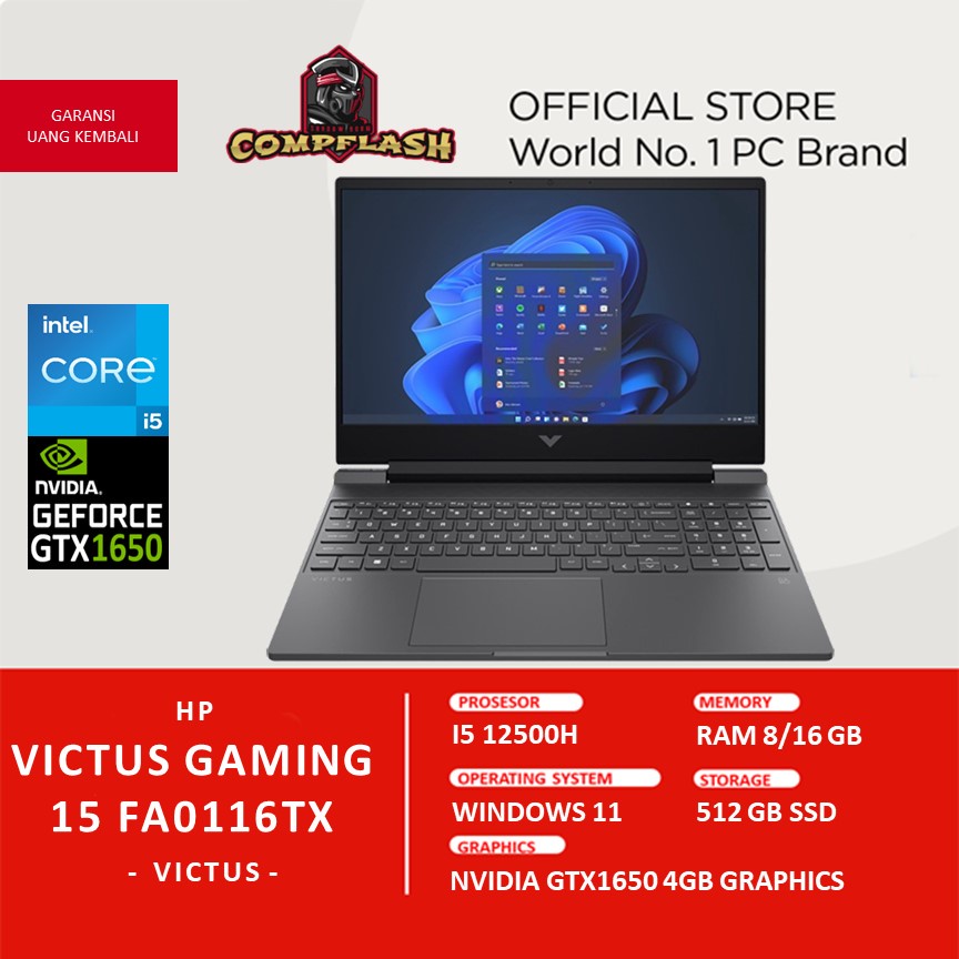 LAPTOP HP VICTUS GAMING 15 FA0116TX GTX1650 4GB I5 12500H RAM 16GB 512GB SSD FHD IPS 144HZ