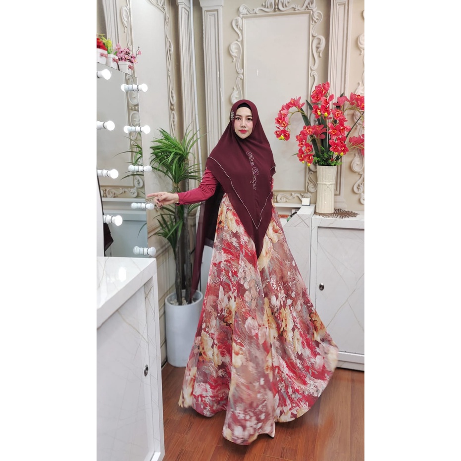 AMANDA by Fazza Gamis Set Khimar Syari Motif Abstrak Simple Elegan Premium Original Brand