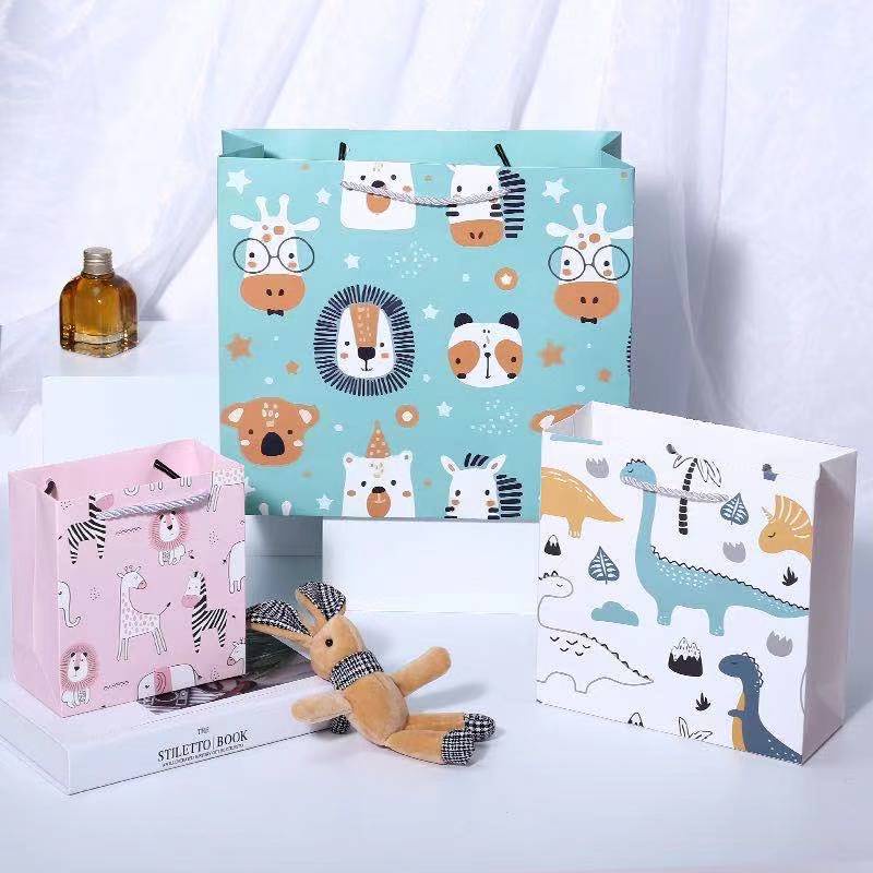 

Paper Bag Souvenir Kado Kantong Kertas Aesthetic Kartun Lucu Dino Hewan Singa Animal Pink Biru Putih