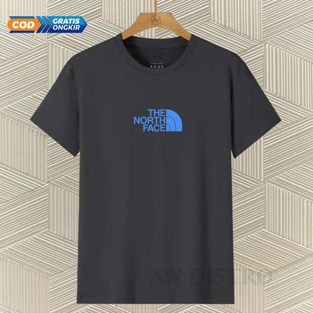 COD Baju Kaos Distro Tnf Text Sky Blue Premium Quality Lengan Pendek