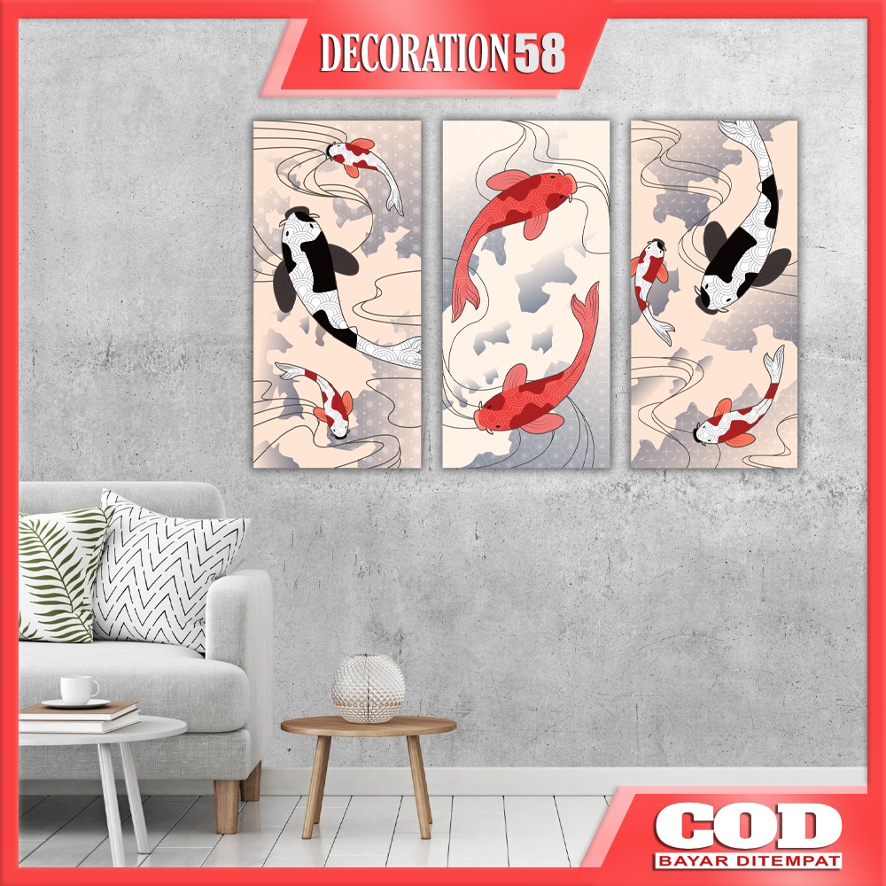 Dekorasi Hiasan Pajangan Dinding Dingding Kamar Tidur Wall Decor Poster Kayu Gambar Ikan Koi Fish Vi
