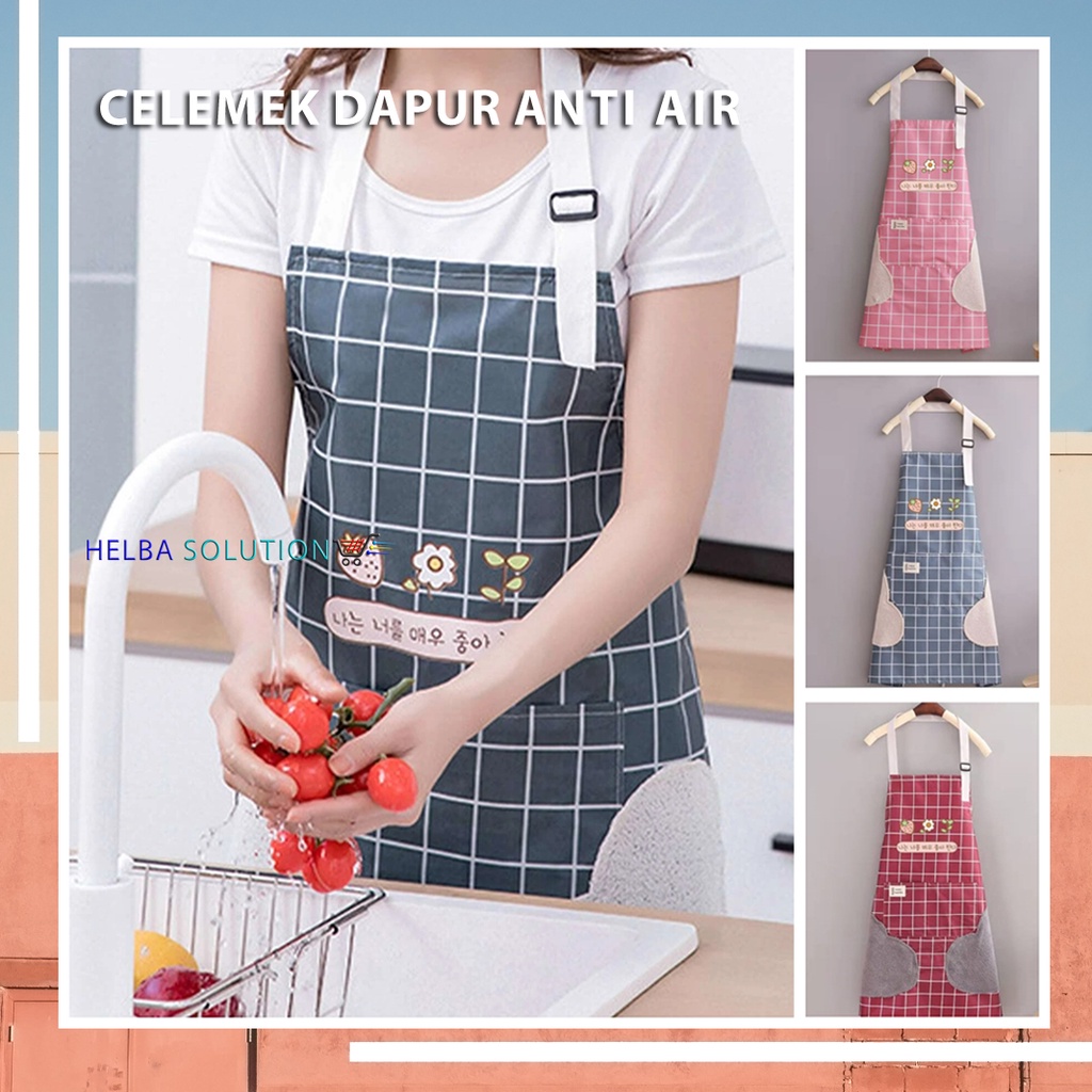 Celemek Masak Anti Air Apron Dapur Chef Barista Waiters Coffe Shop Motif Kotak Kotak Waterproof