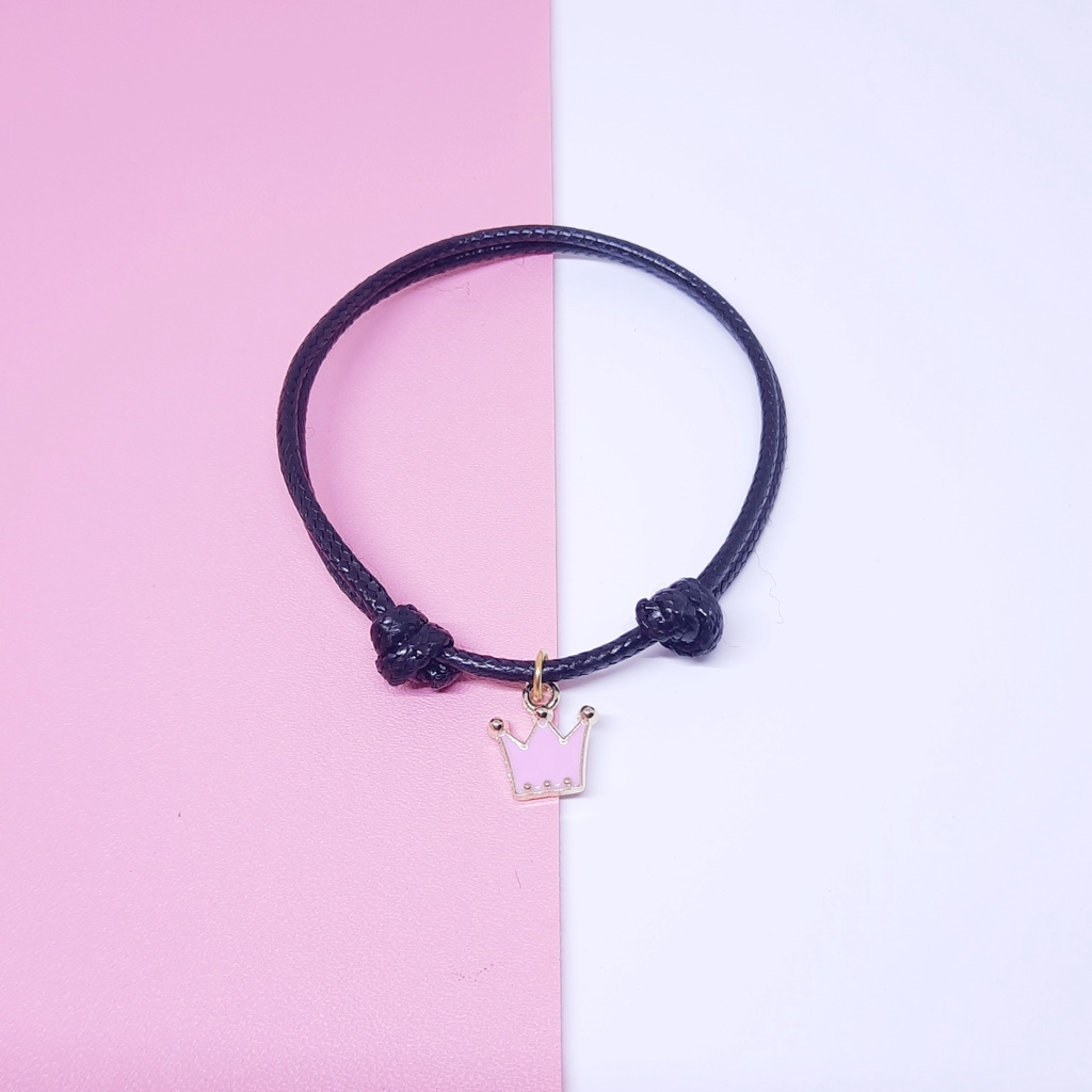 Gelang Couple Aesthetic Korea Pasangan Bestie Pacar Persahabatan Tali Korea Hitam Simple Lucu Murah Liontin Mahkota