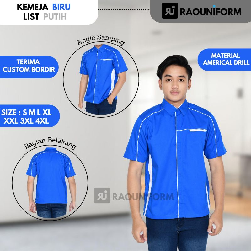 Baju Kerja Pria/Kemeja Kombinasi Pria Lengan Pendek/Kemeja Kombinasi Custom Bordir/Kemeja Kerja Lapangan/Kemeja Kerja Pria