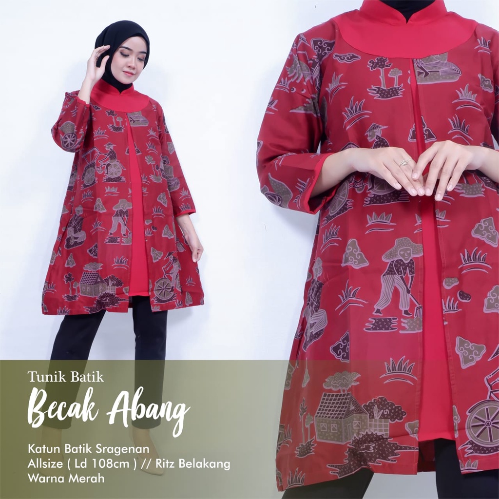 Pusat Bordir Tasikmalaya -  Atasan Tunik Wanita Batik Kombinasi Moscrepe