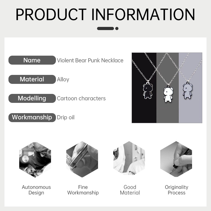Kartun Kepribadian Kekerasan Beruang Punk Keren Kalung Hip Hop Paduan Liontin Aksesoris Untuk Priawanita