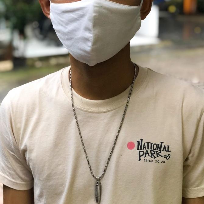 Kalung Titanium Pria Anti Karat Silver Liontin Peluru Keren