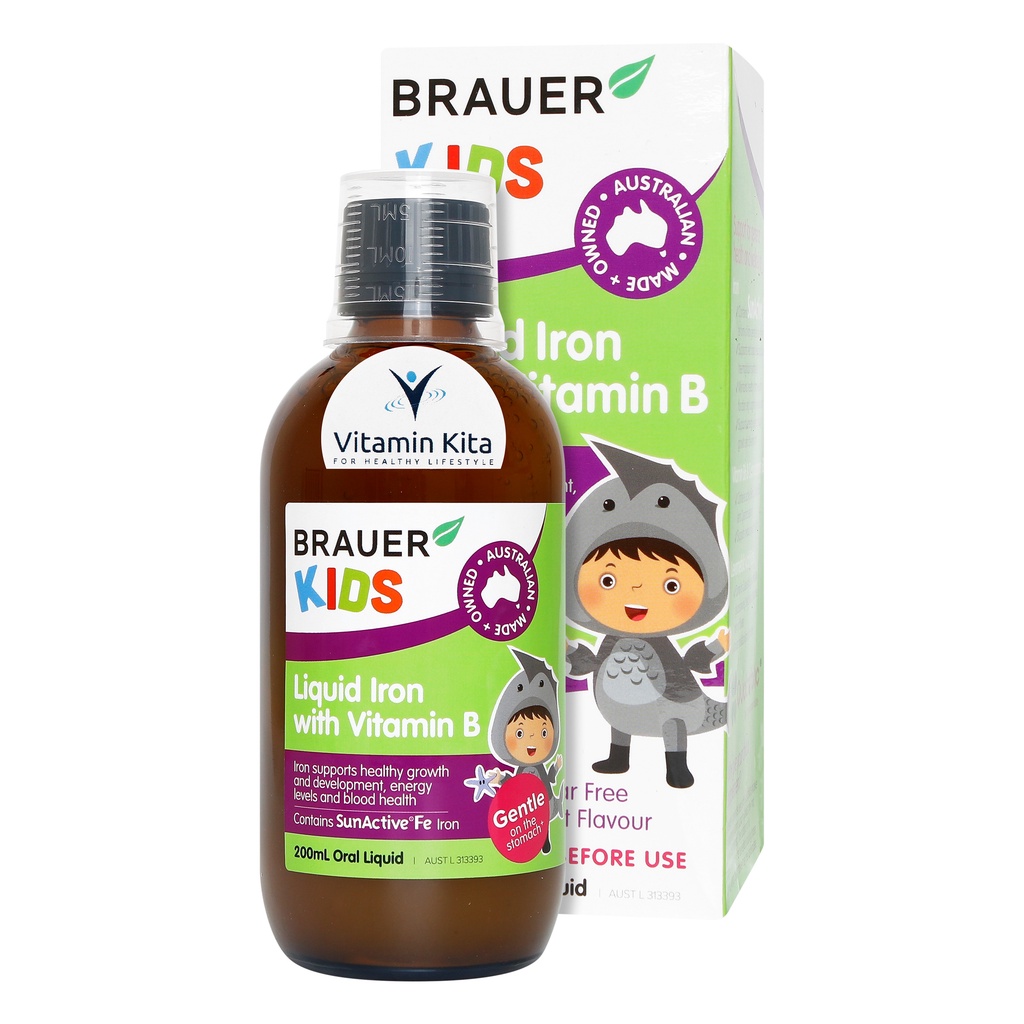 Brauer Kids Liquid Iron with Vitamin B - 200 ml | Mendukung tingkat energi serta pertumbuhan dan perkembangan yang sehat