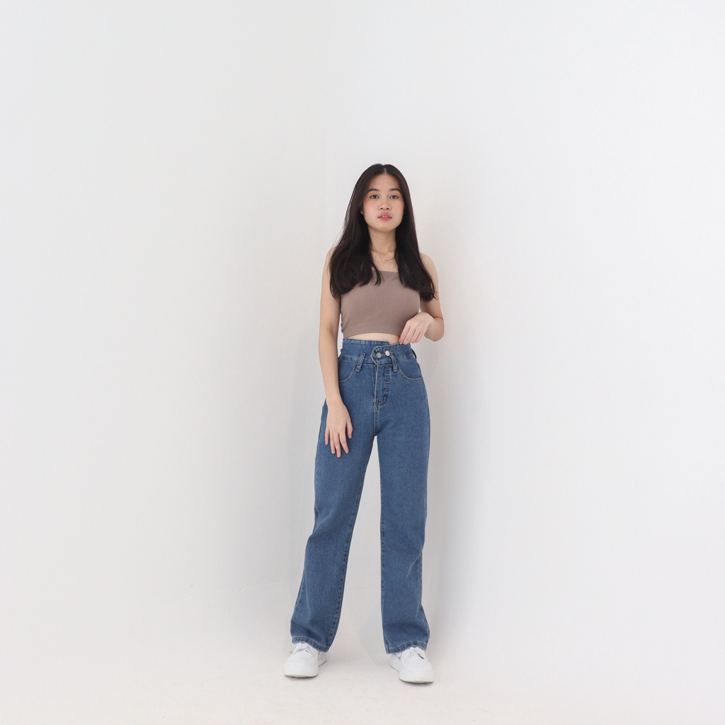 Celana Panjang Straight Highwaist Kulot Jeans Wanita Kekinian - X51