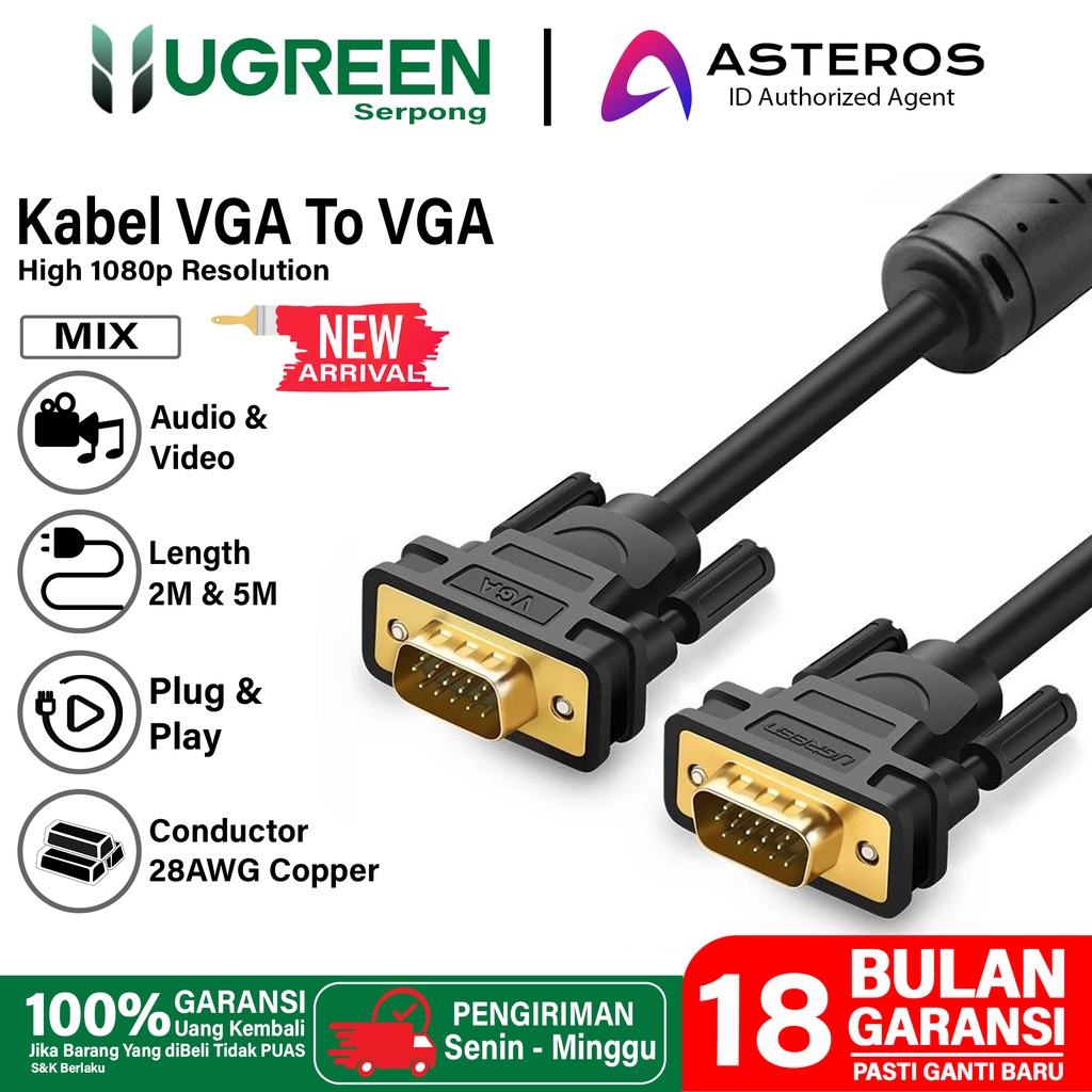 UGREEN Kabel VGA To VGA Male 2m 5m Premium Shielded Full HD 1080p