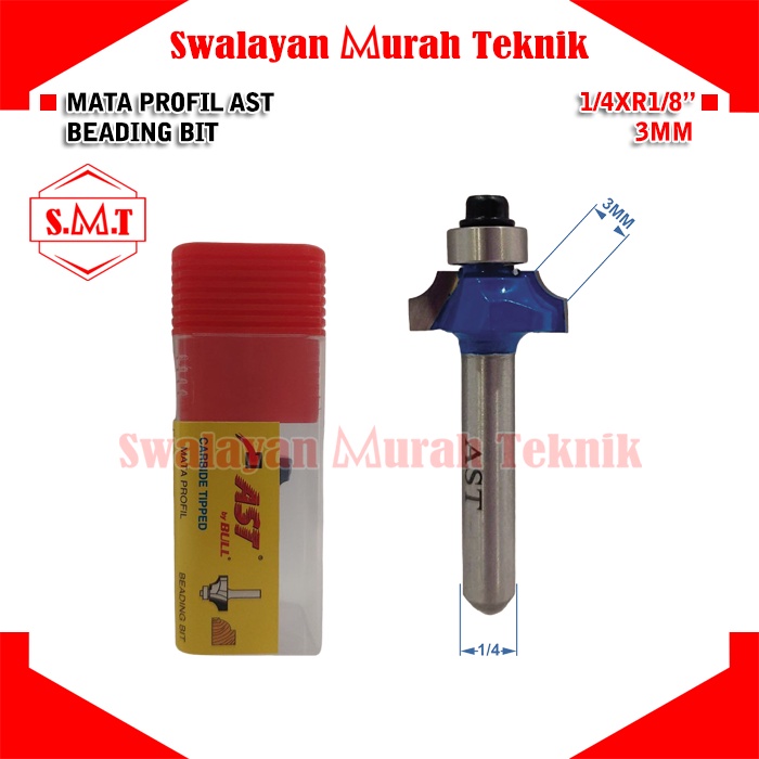 AST Mata Profil Router Trimer Kayu 1/4X1/8" Beading Bit Cembung 3MM