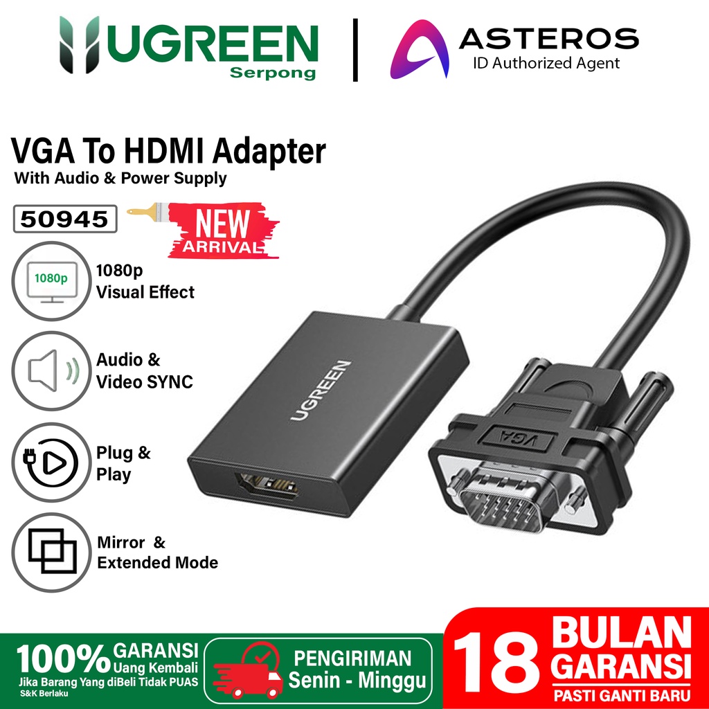 UGREEN Adapter Converter VGA Male To HDMI Female HD 1080P With Audio