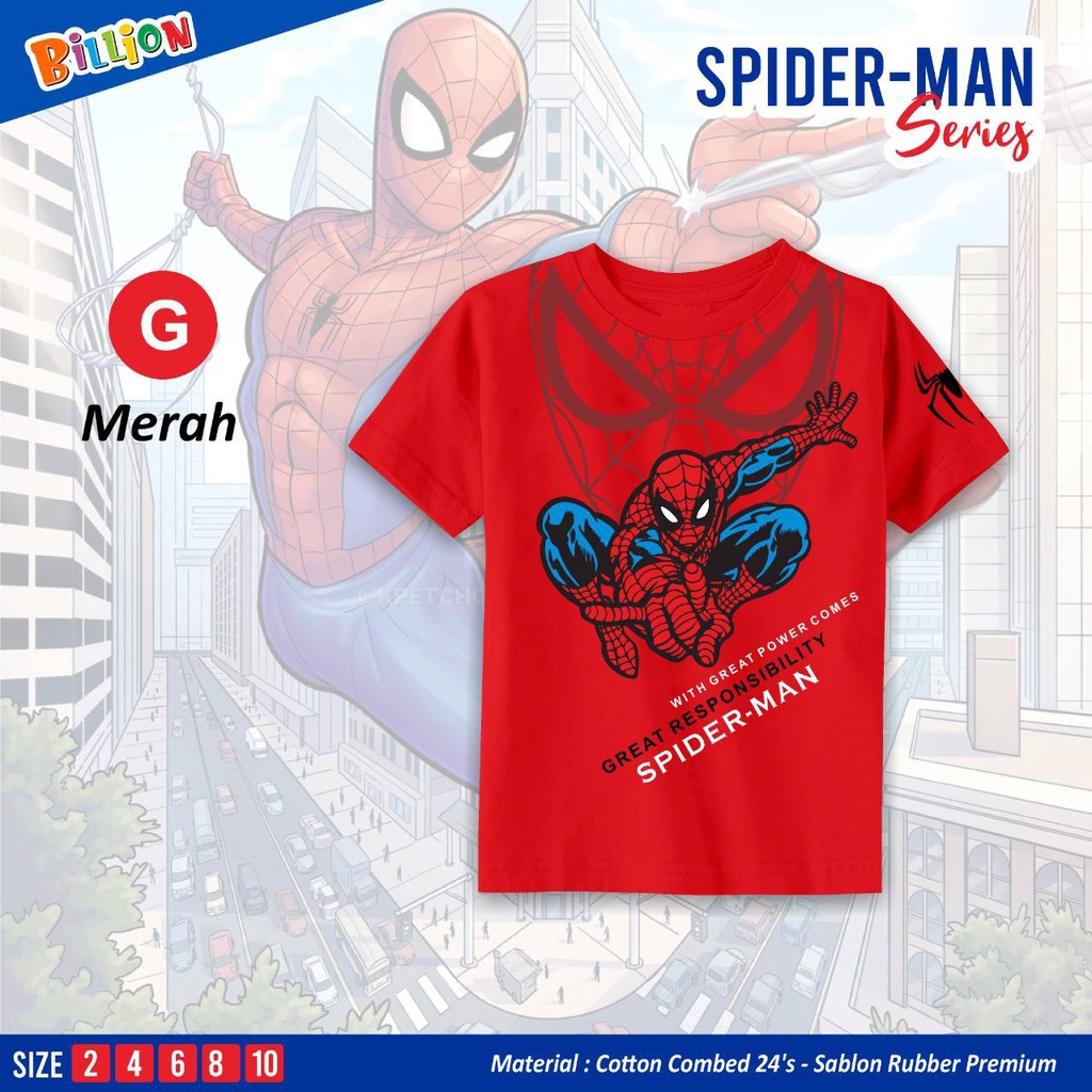 Kaos anak cowok Tshirt spiderman series by Billion